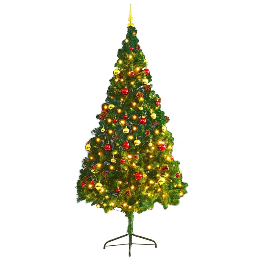 Arbre de Noël artificiel pré-éclairé avec boules vert 210 cm - 3