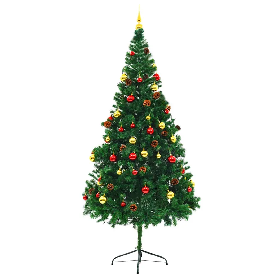 Arbre de Noël artificiel pré-éclairé avec boules vert 210 cm - 5