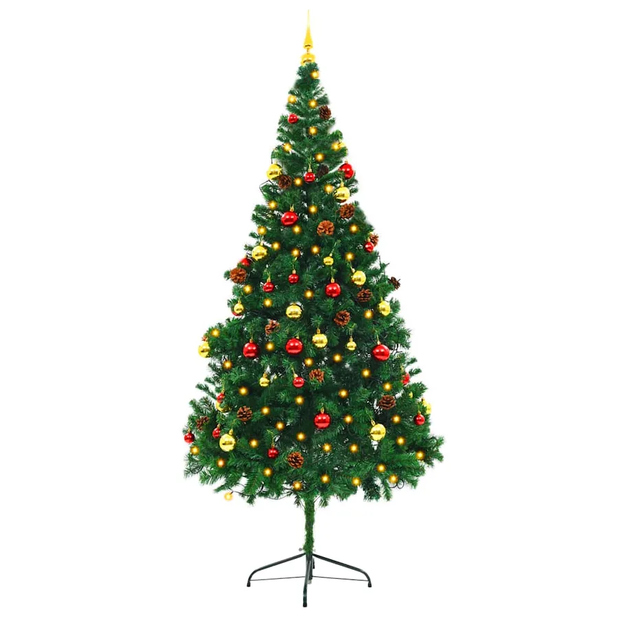 Arbre de Noël artificiel pré-éclairé avec boules vert 210 cm - 6