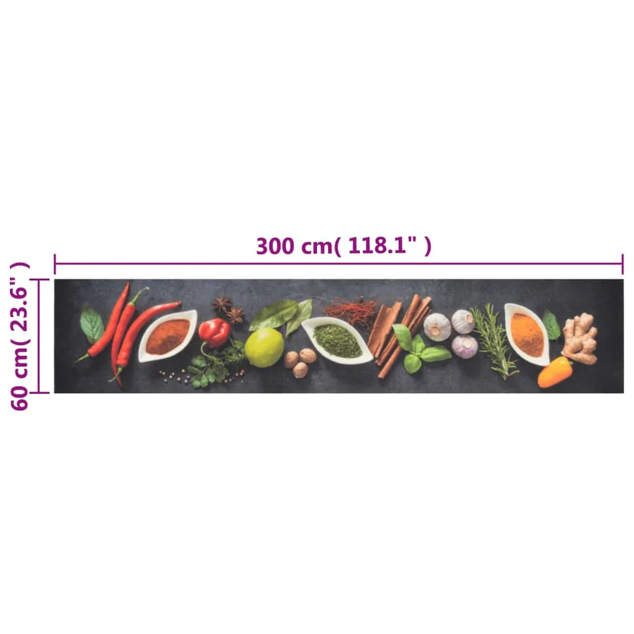 Tapis de cuisine lavable impression d'épices 60x300 cm velours - 5