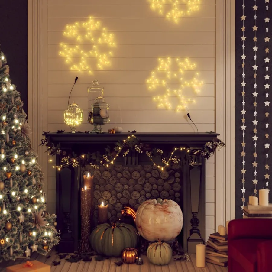 Flocons de neige de Noël avec LED 3 pcs Blanc chaud 38x37 cm