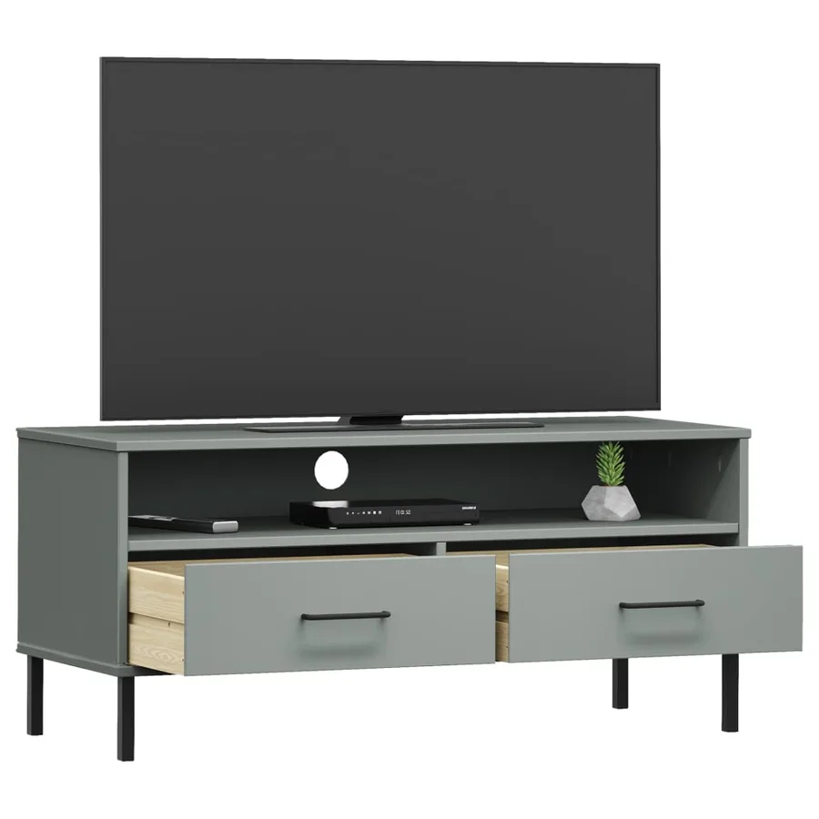 Meuble TV avec pieds en métal Gris Bois de pin massif OSLO - 3