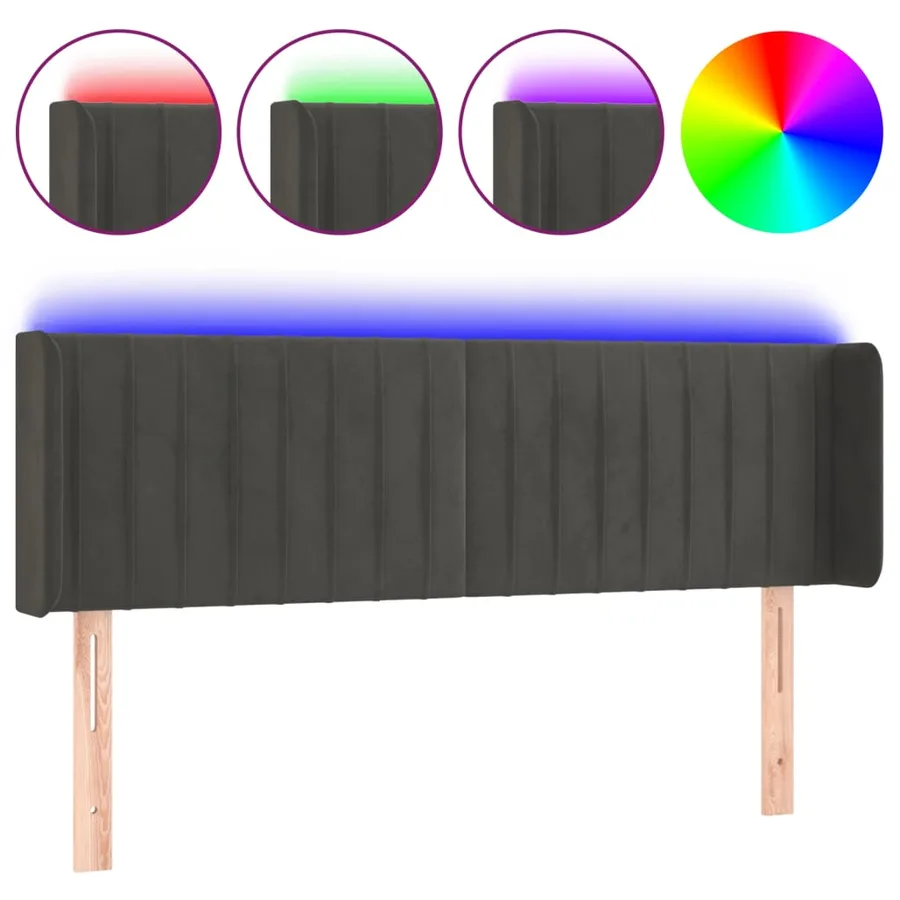 Tête de lit à LED Gris foncé 147x16x78/88 cm Velours - 2