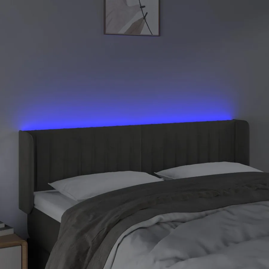 Tête de lit à LED Gris foncé 147x16x78/88 cm Velours - 4