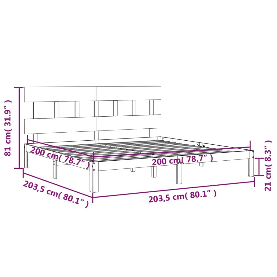 Cadre de lit sans matelas marron miel 200x200cm bois pin massif - 12
