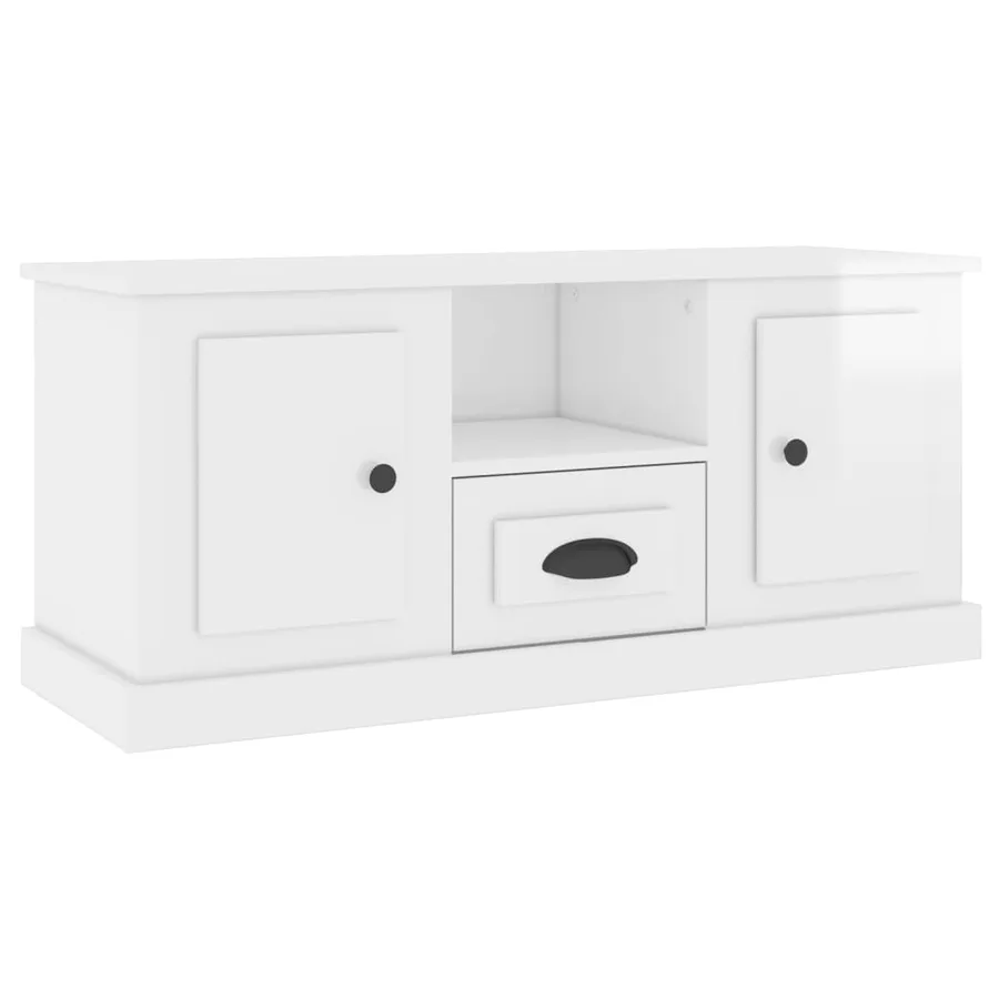 Meuble TV blanc brillant 100x35,5x45 cm bois d'ingénierie - 2