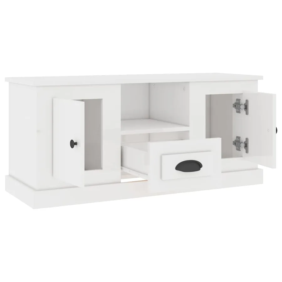 Meuble TV blanc brillant 100x35,5x45 cm bois d'ingénierie - 8