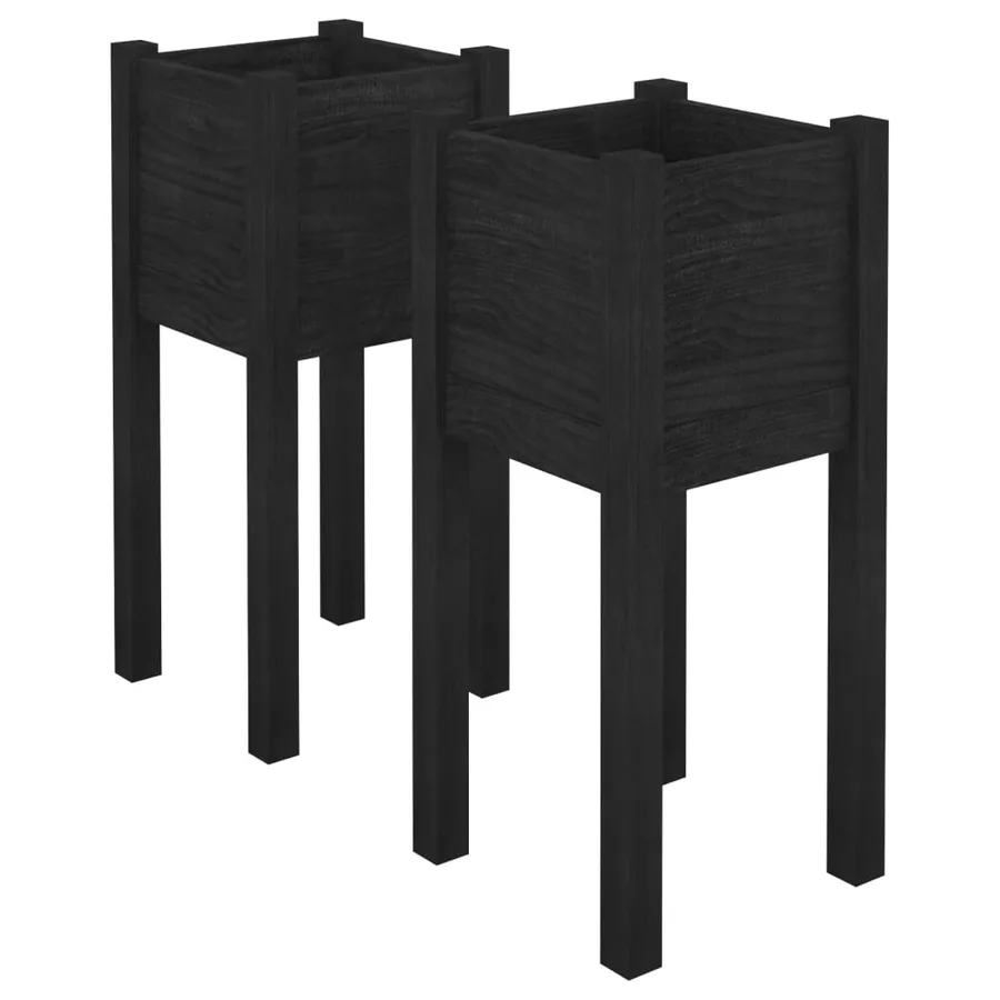 Jardinières d'extérieur 2 pcs Noir 31x31x70 cm Bois de pin - 2