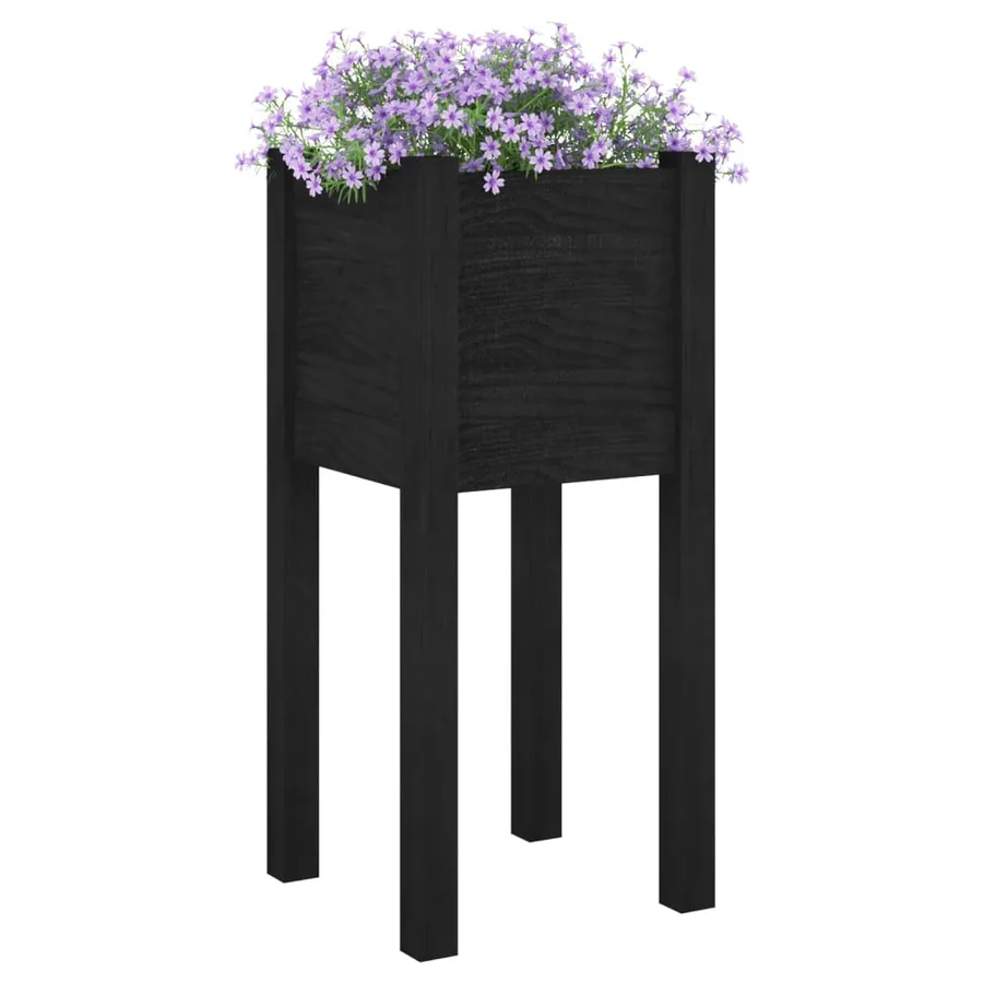 Jardinières d'extérieur 2 pcs Noir 31x31x70 cm Bois de pin - 3