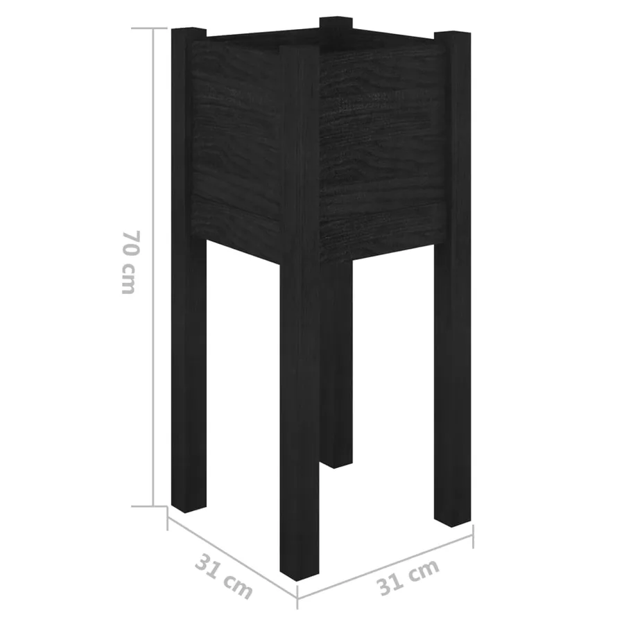 Jardinières d'extérieur 2 pcs Noir 31x31x70 cm Bois de pin - 8