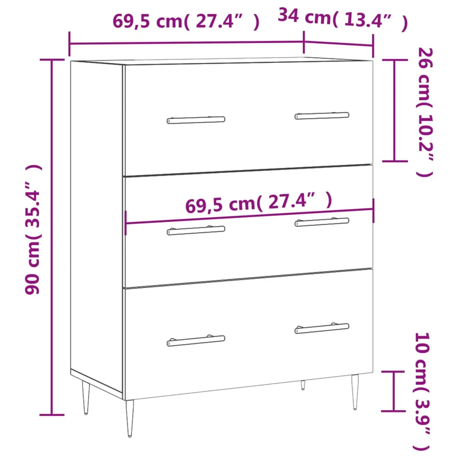 Buffet chêne fumé 69,5x34x90 cm bois d'ingénierie - 12