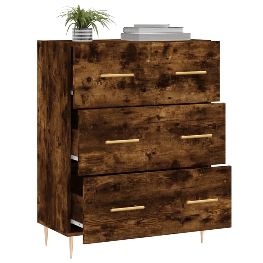 Buffet chêne fumé 69,5x34x90 cm bois d'ingénierie - 4
