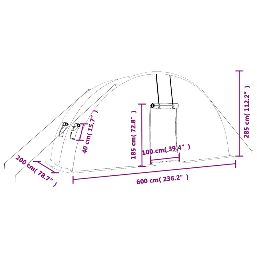 Serre avec cadre en acier blanc 12 m² 6x2x2,85 m - 12