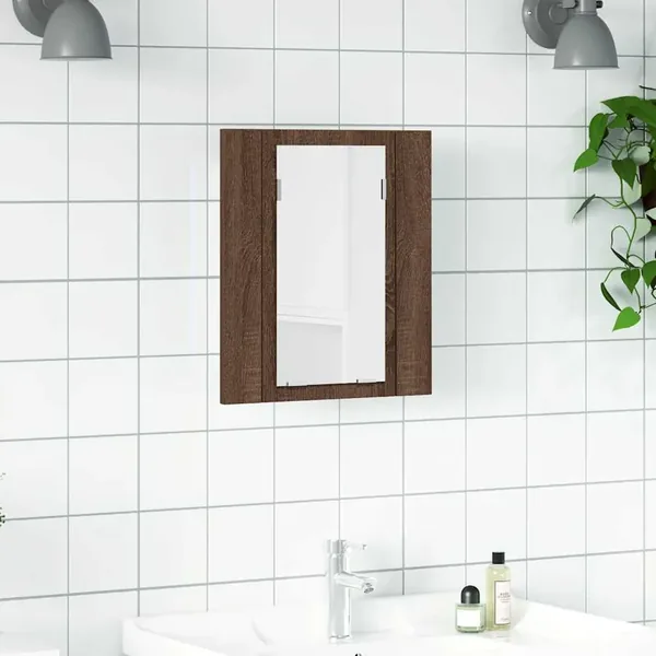Armoire à miroir LED de salle de bain chêne marron 40x12x45 cm