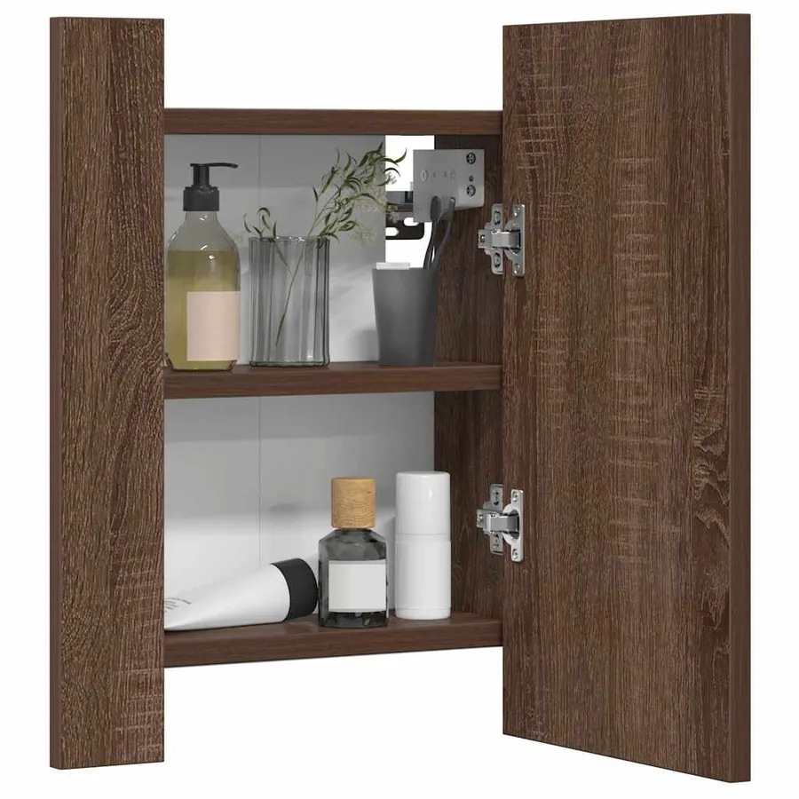 Armoire à miroir LED de salle de bain chêne marron 40x12x45 cm - 4