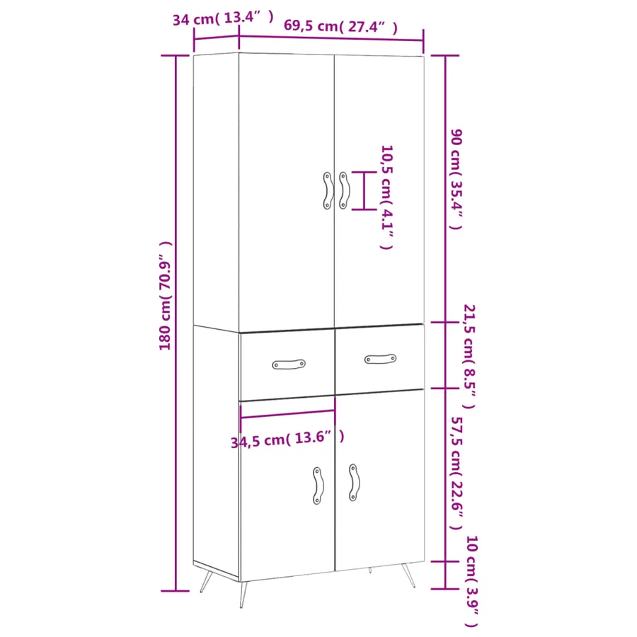 Buffet haut Gris béton 69,5x34x180 cm Bois d'ingénierie - 14