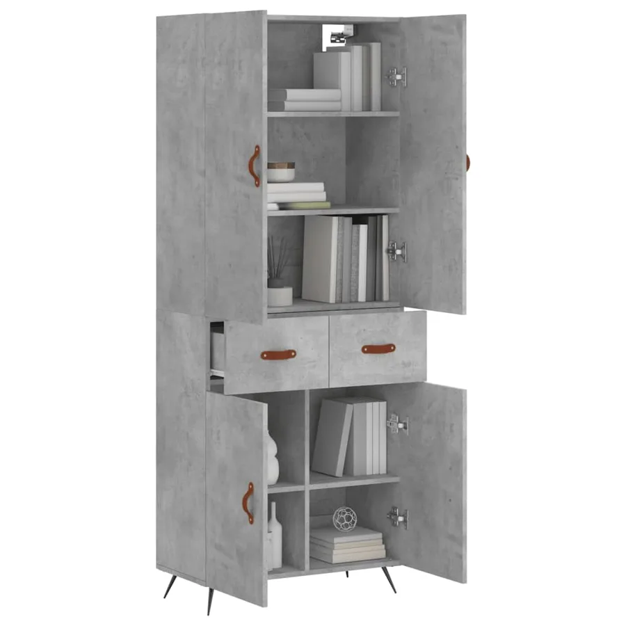 Buffet haut Gris béton 69,5x34x180 cm Bois d'ingénierie - 3