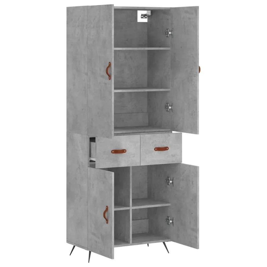 Buffet haut Gris béton 69,5x34x180 cm Bois d'ingénierie - 4