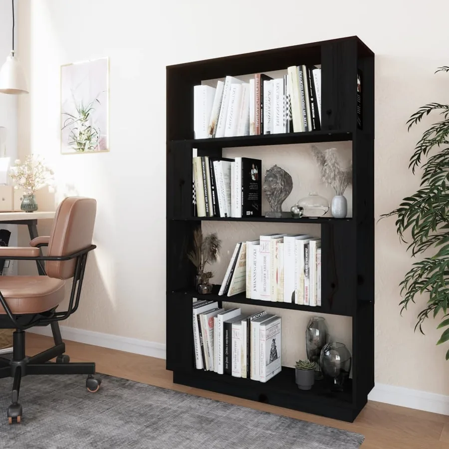 Bibliothèque/Séparateur de pièce Noir 80x25x132 cm Pin massif - 3