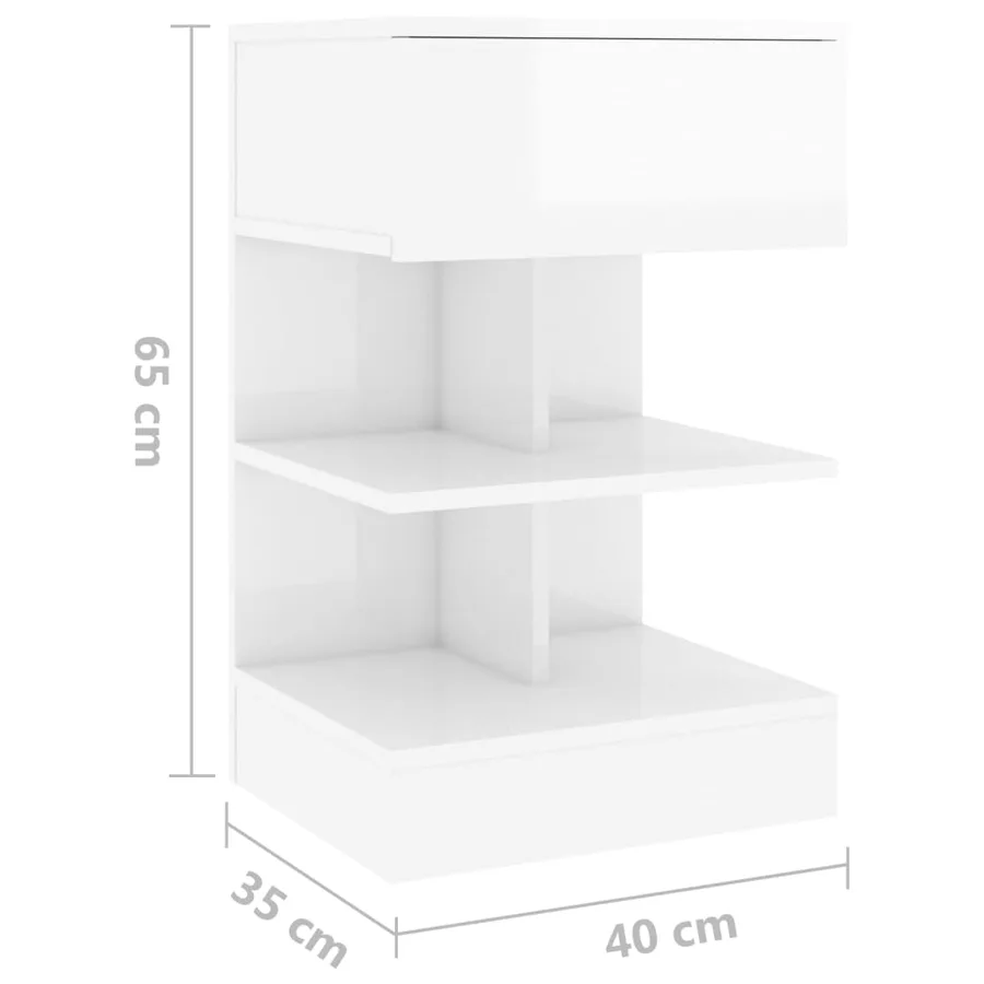 Table de chevet Blanc brillant 40x35x65 cm Bois d’ingénierie - 8