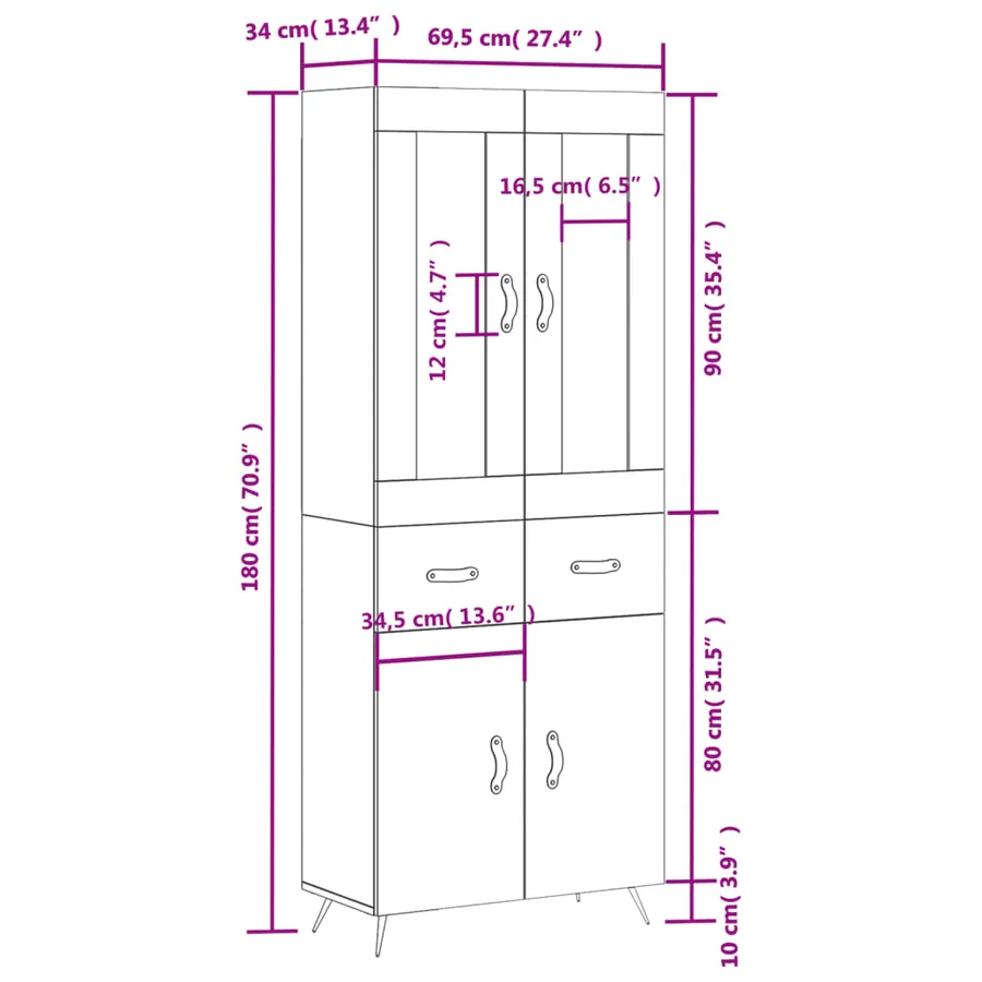 Buffet haut Gris béton 69,5x34x180 cm Bois d'ingénierie - 14