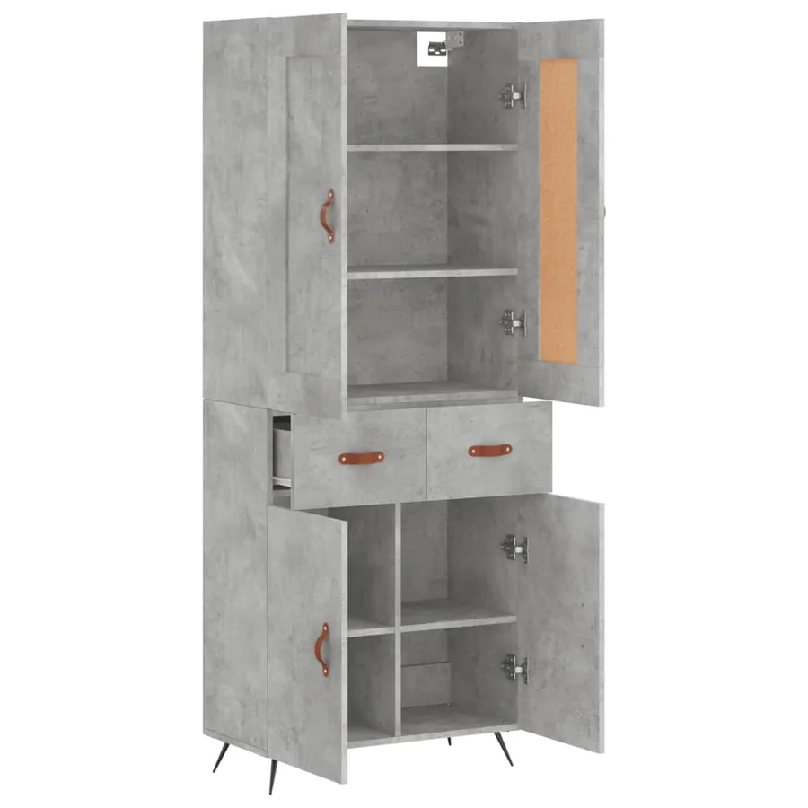 Buffet haut Gris béton 69,5x34x180 cm Bois d'ingénierie - 4