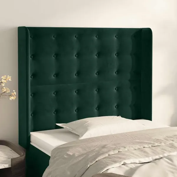 Tête de lit avec oreilles Vert foncé 103x16x118/128 cm Velours