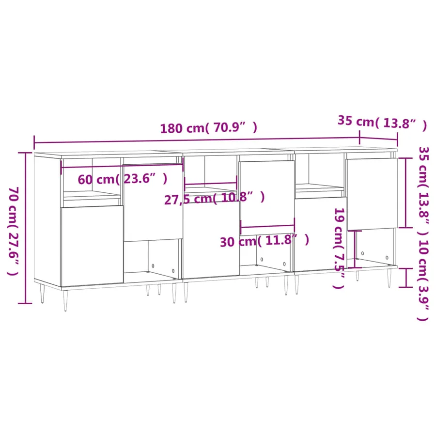 Buffets 3 pcs gris béton bois d'ingénierie - 11