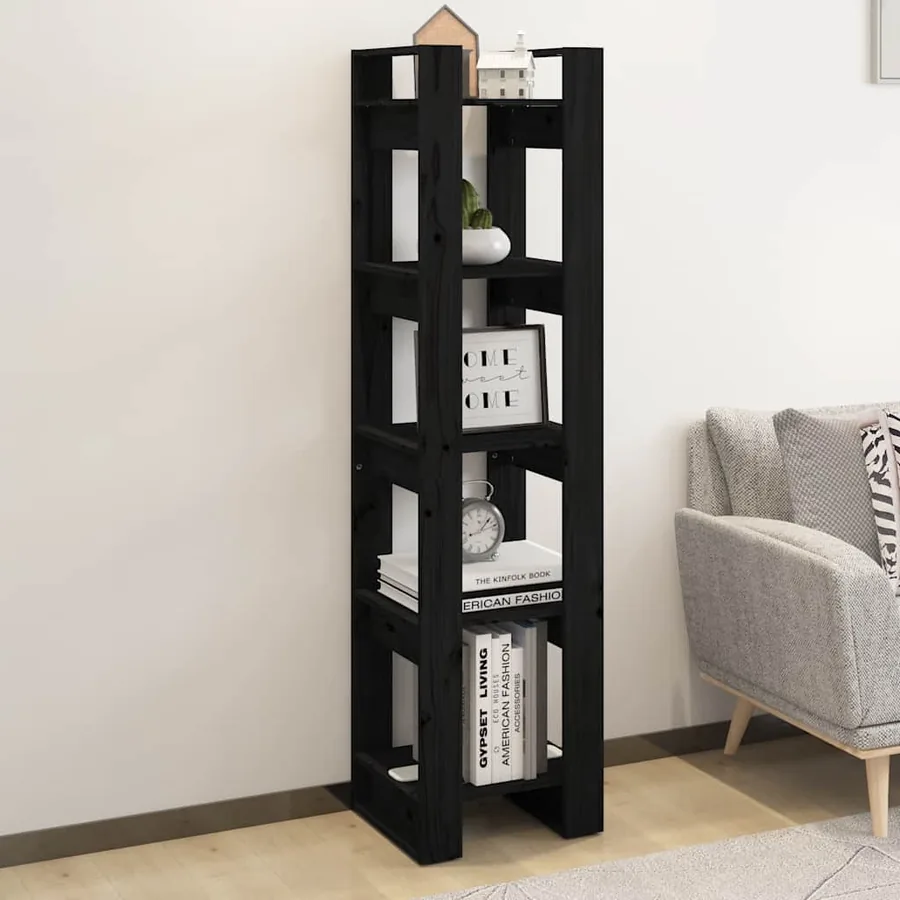 Bibliothèque/Séparateur de pièce Noir 41x35x160 cm Pin massif