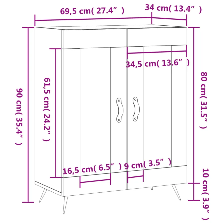 Buffet Blanc brillant 69,5x34x90 cm Bois d'ingénierie - 12