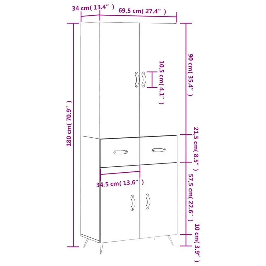 Buffet haut Sonoma gris 69,5x34x180 cm Bois d'ingénierie - 14