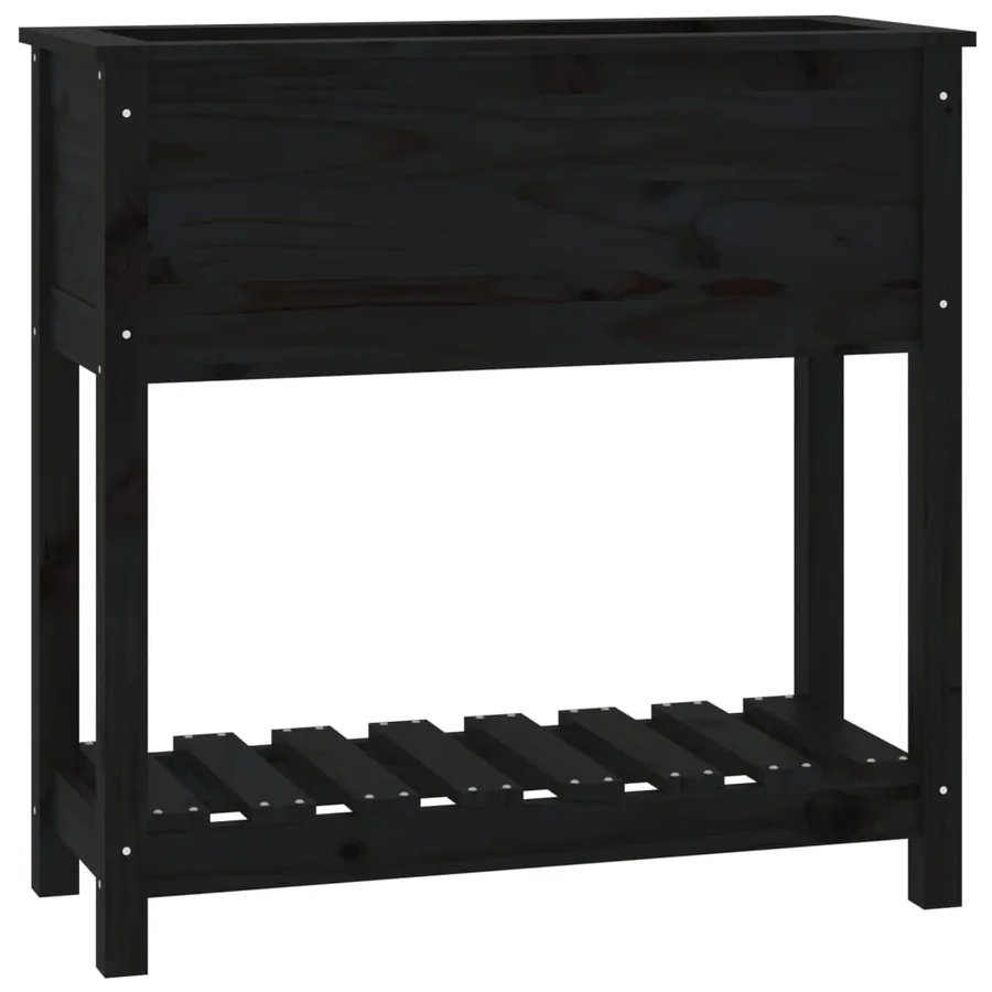 Jardinière avec étagère Noir 82,5x34,5x81 cm Bois massif de pin - 2