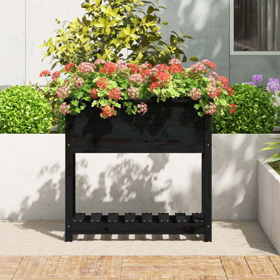 Jardinière avec étagère Noir 82,5x34,5x81 cm Bois massif de pin - 3