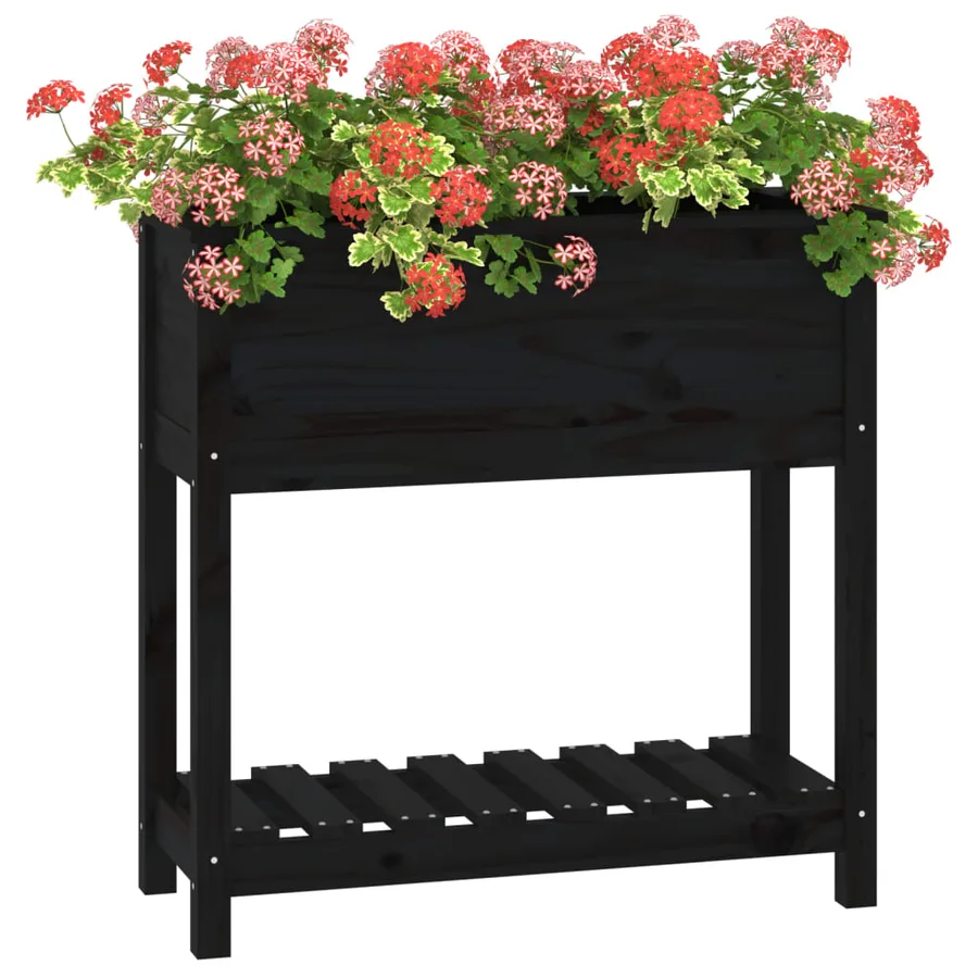 Jardinière avec étagère Noir 82,5x34,5x81 cm Bois massif de pin - 4