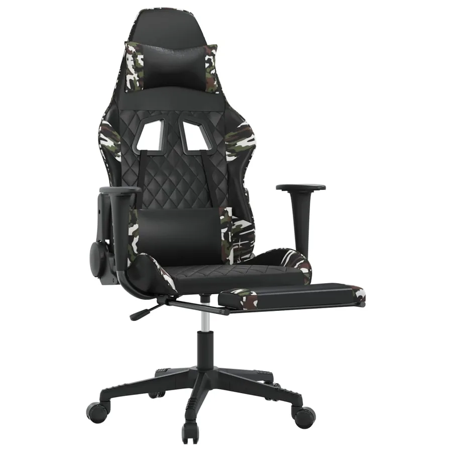 Chaise de jeu avec repose-pied Noir et camouflage Similicuir - 6