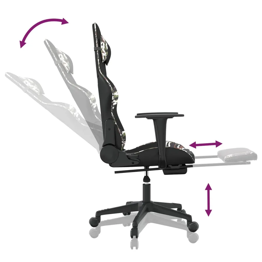Chaise de jeu avec repose-pied Noir et camouflage Similicuir - 7