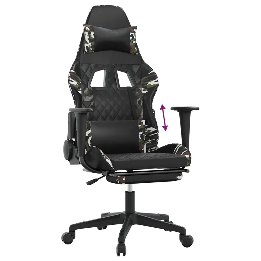 Chaise de jeu avec repose-pied Noir et camouflage Similicuir - 8
