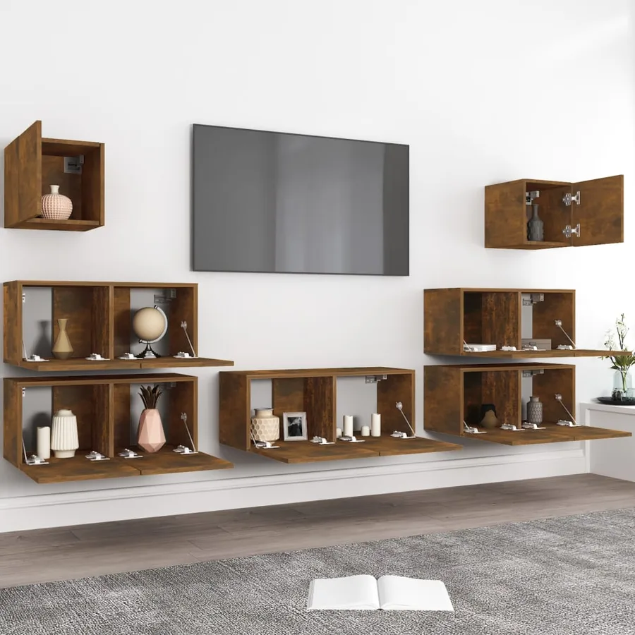 Ensemble de meubles TV 7 pcs Chêne fumé Bois d'ingénierie - 3