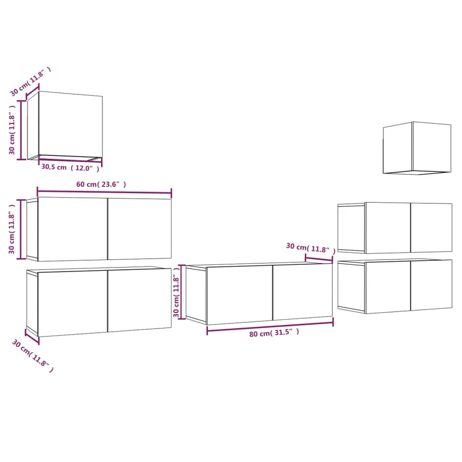 Ensemble de meubles TV 7 pcs Chêne fumé Bois d'ingénierie - 6