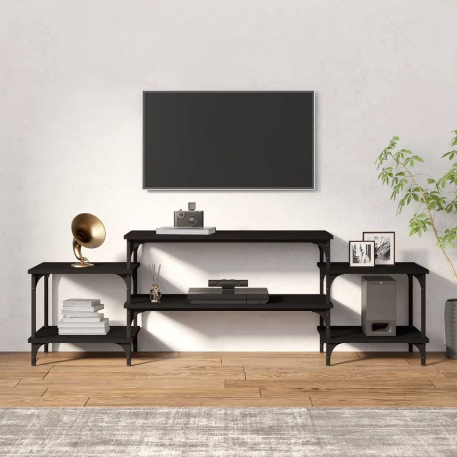 Meuble TV noir 157x35x52 cm bois d'ingénierie - 3