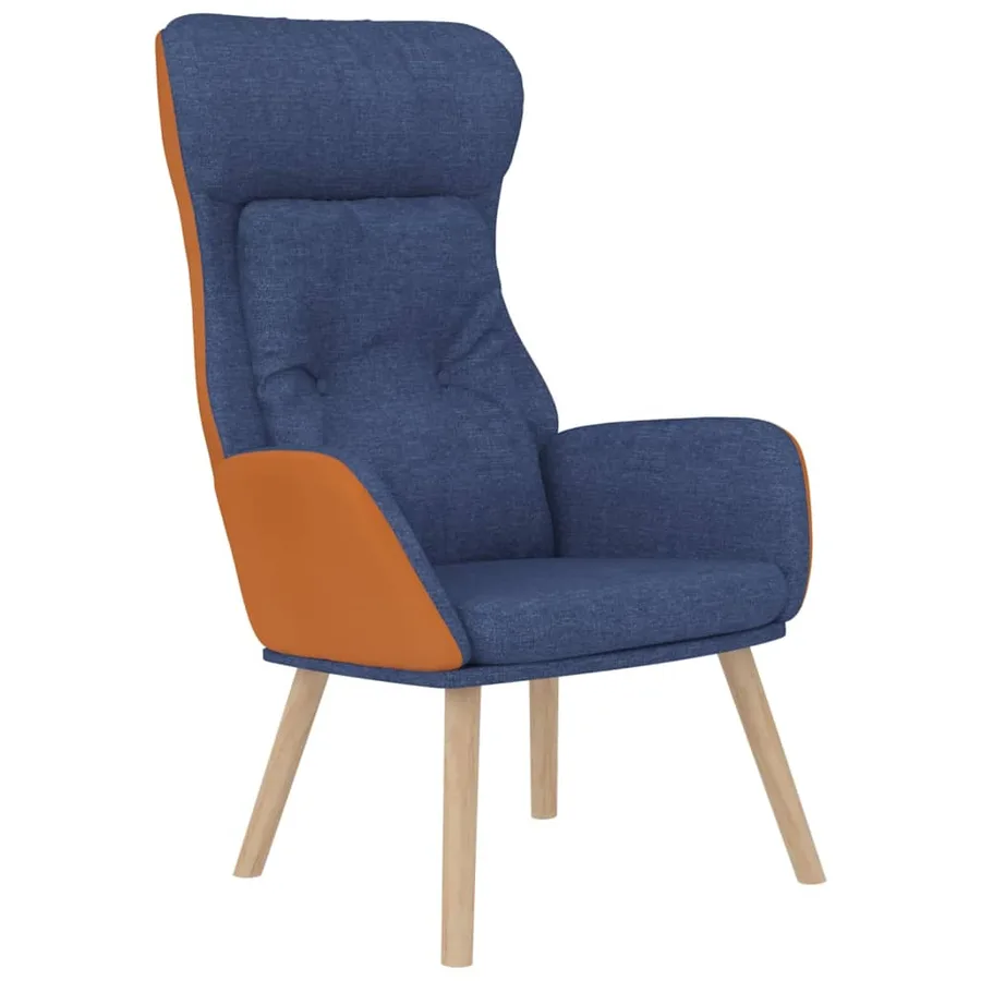 Chaise de relaxation avec repose-pied Bleu Similicuir et tissu - 4