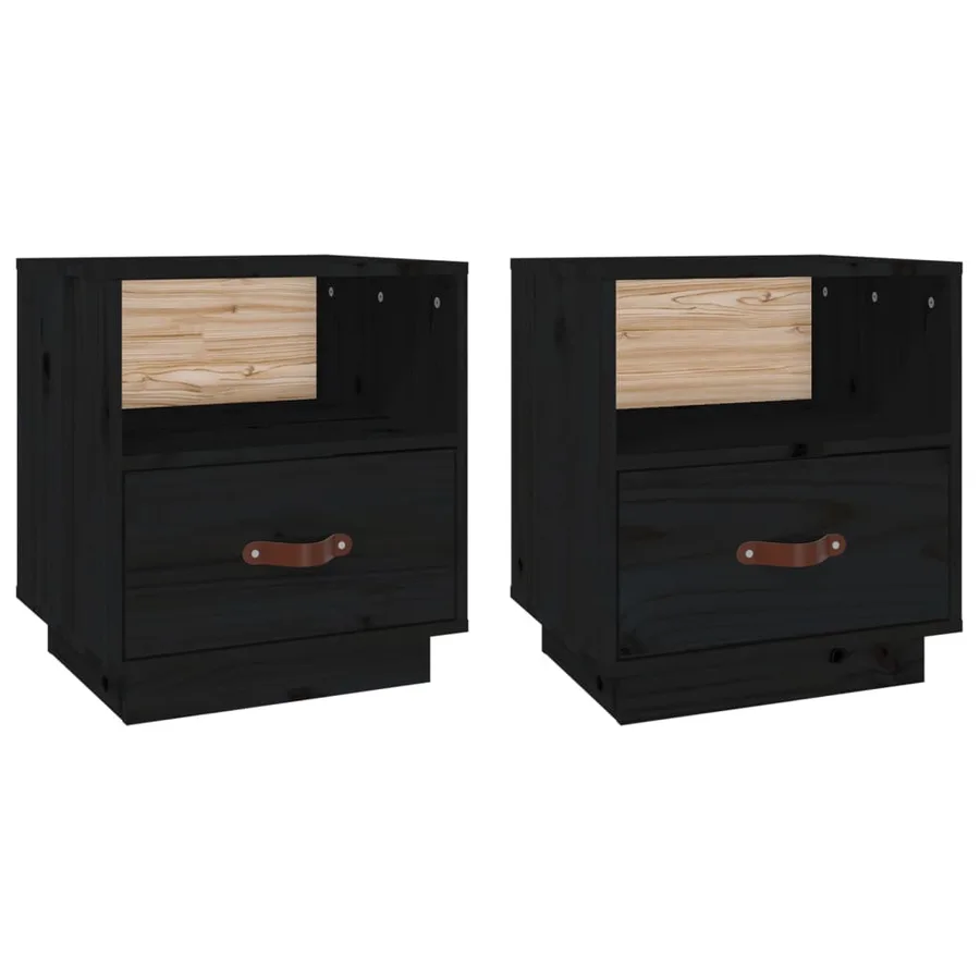 Tables de chevet 2 pcs Noir 40x34x45 cm Bois de pin massif - 2