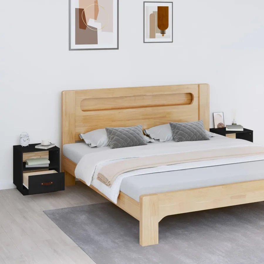 Tables de chevet 2 pcs Noir 40x34x45 cm Bois de pin massif - 3