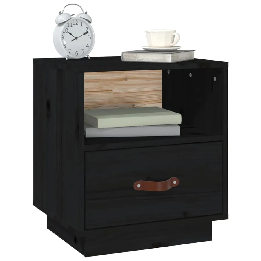 Tables de chevet 2 pcs Noir 40x34x45 cm Bois de pin massif - 4