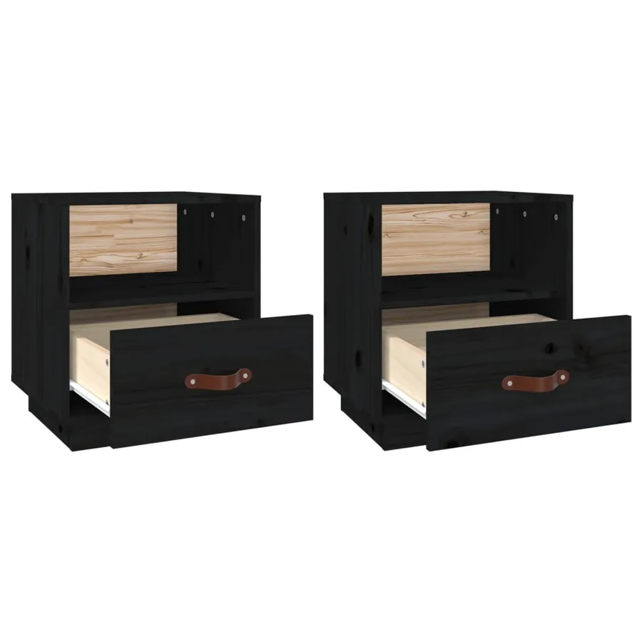 Tables de chevet 2 pcs Noir 40x34x45 cm Bois de pin massif - 6