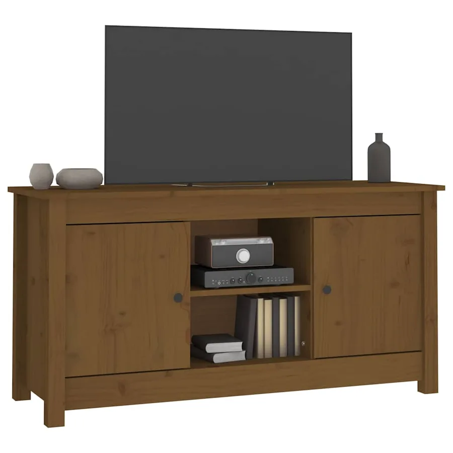 Meuble TV Marron miel 103x36,5x52 cm Bois de pin massif - 7