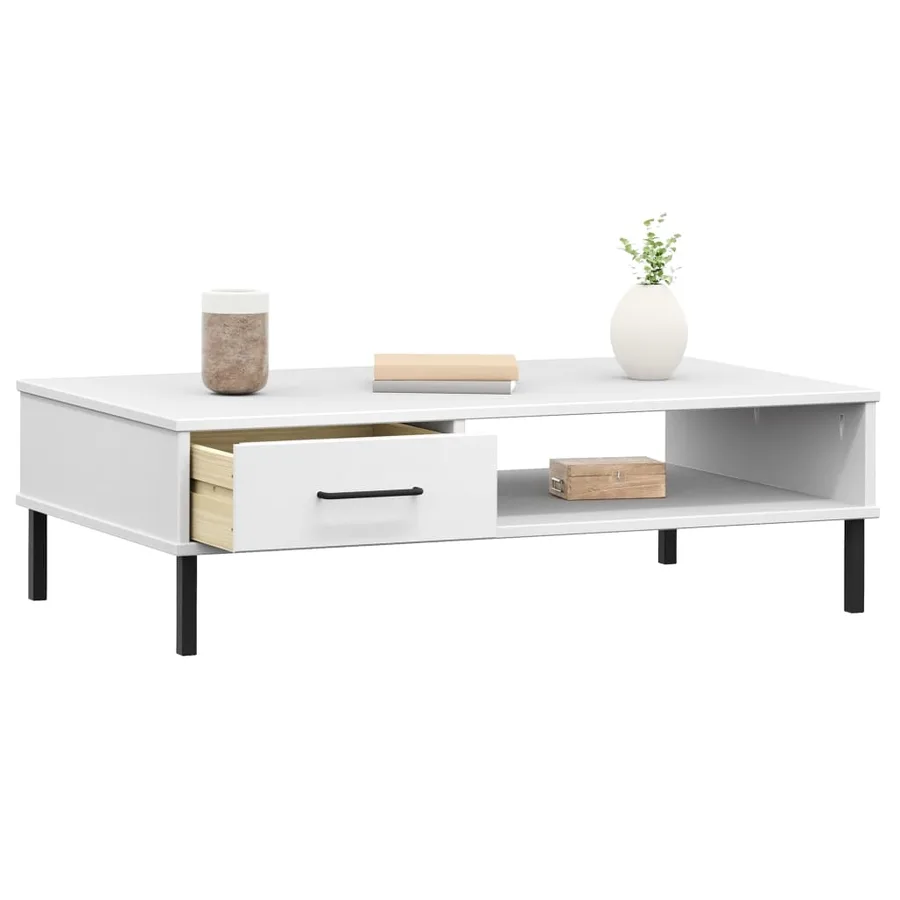 Table basse avec pieds en métal Blanc Bois pin massif OSLO - 3
