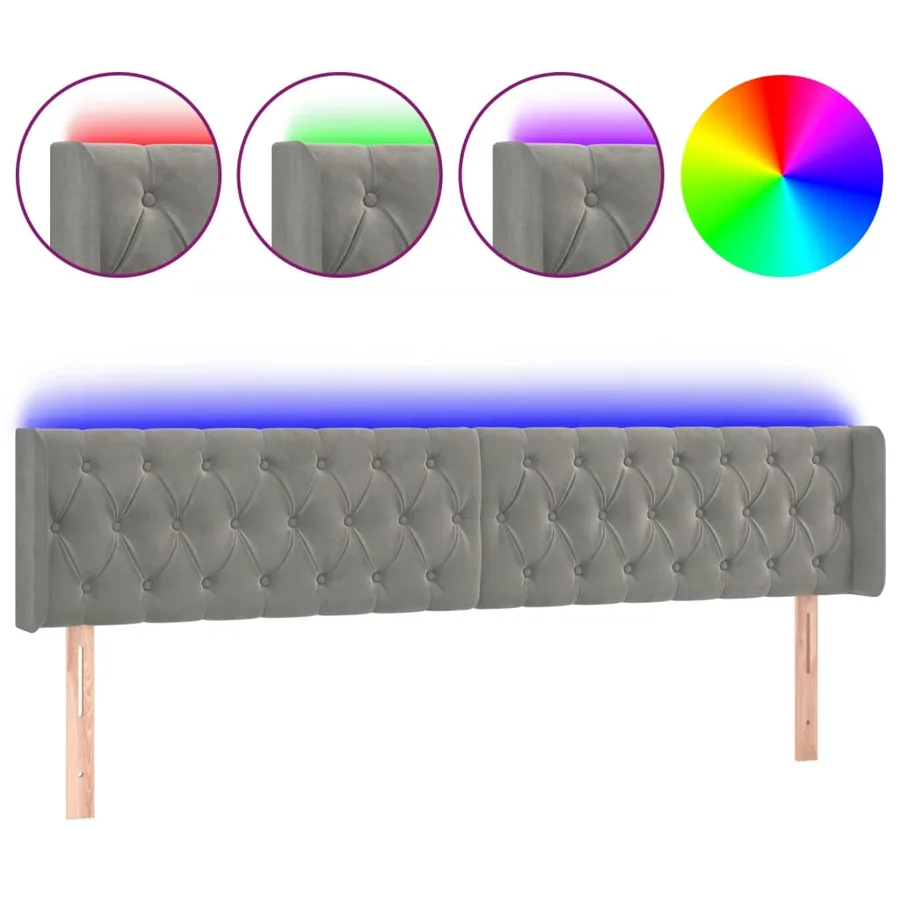 Tête de lit à LED Gris clair 203x16x78/88 cm Velours - 2