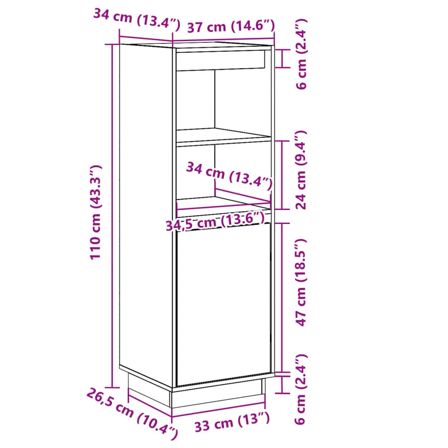 Buffet haut Gris 37x34x110 cm Bois massif de pin - 11