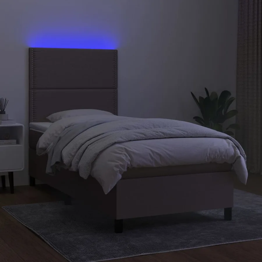 Sommier à lattes de lit et matelas et LED Taupe 90x200 cm Tissu - 4